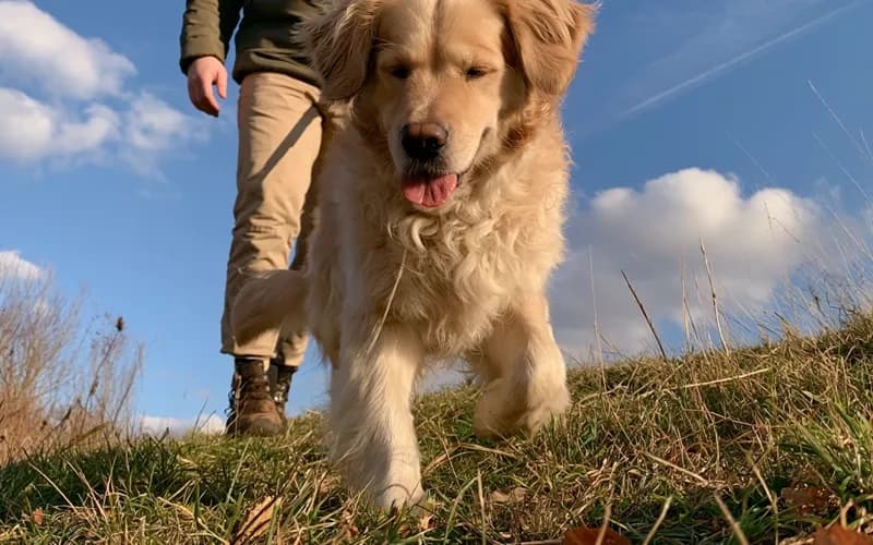 Cane che esegue esercizi controllati di rafforzamento su una superficie antiscivolo