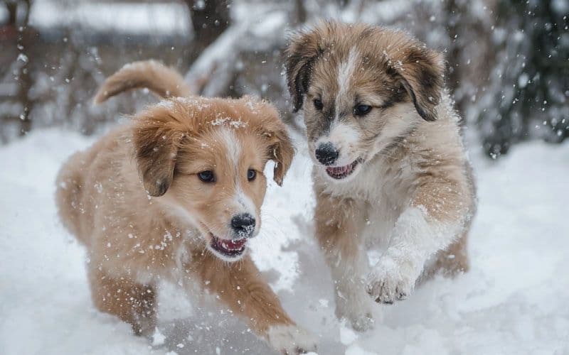 Giocare sulla neve rappresenta una nuova opportunità di apprendimento per i cuccioli.